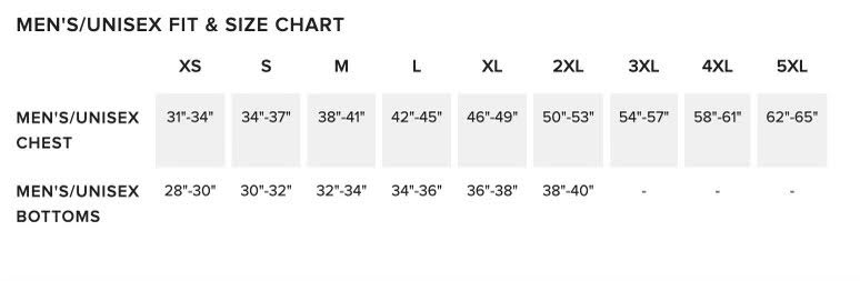 Size chart for t-shirt.