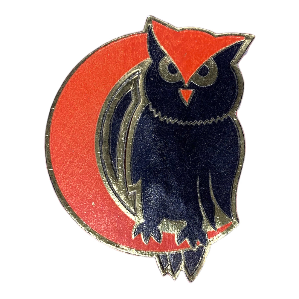 Orange German 1920 hat with an owl and moon on it.