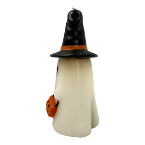 Halloween Ghost with Pilgrim Hat Candle at Eerie Emporium.