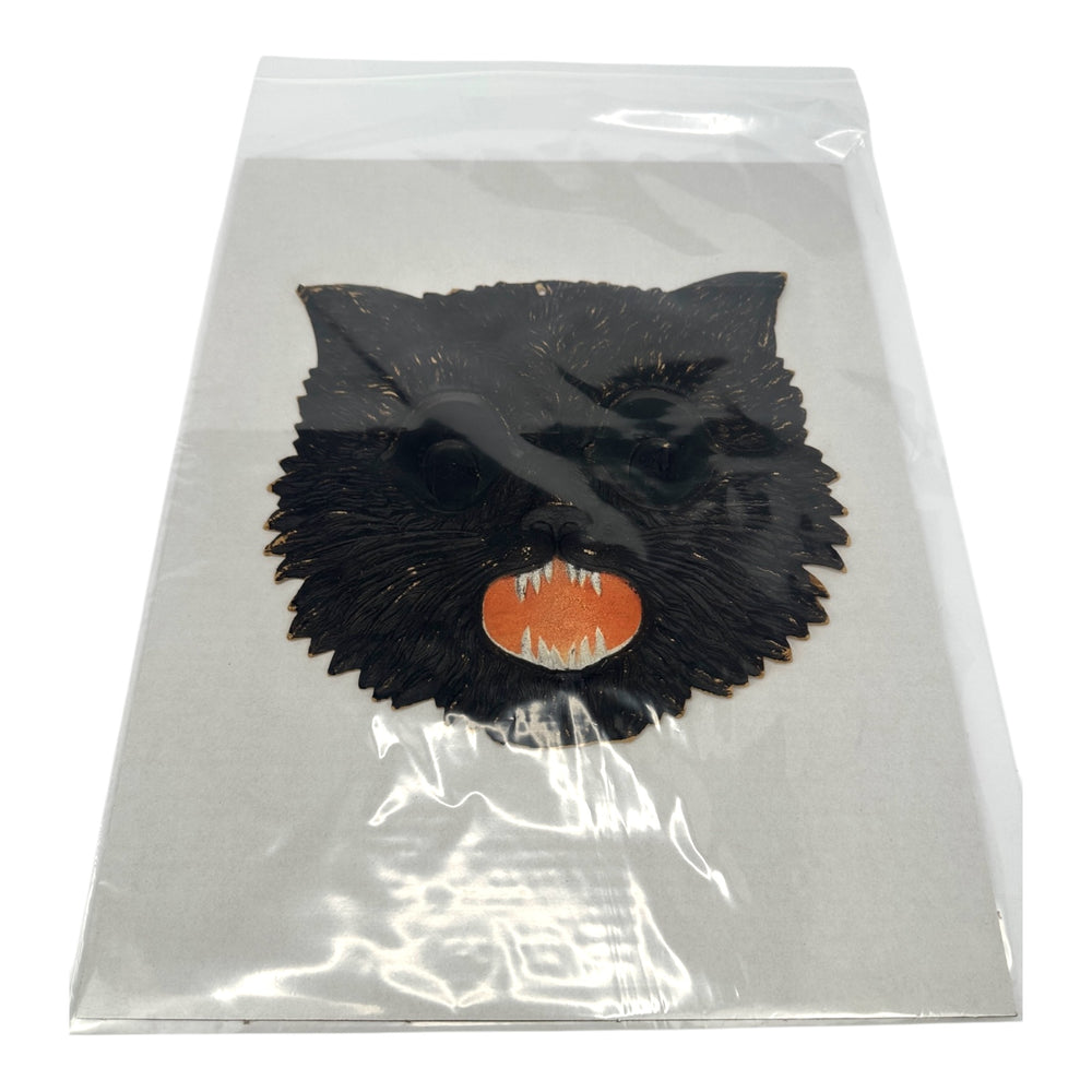 1920s-1930s Antique Halloween German Heavily Embossed Black Cat Face Die Cut at Eerie Emporium. 10
