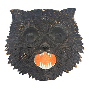 1920s-1930s Antique Halloween German Heavily Embossed Black Cat Face Die Cut at Eerie Emporium. 2