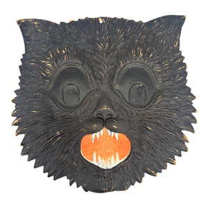 1920s-1930s Antique Halloween German Heavily Embossed Black Cat Face Die Cut at Eerie Emporium. 3