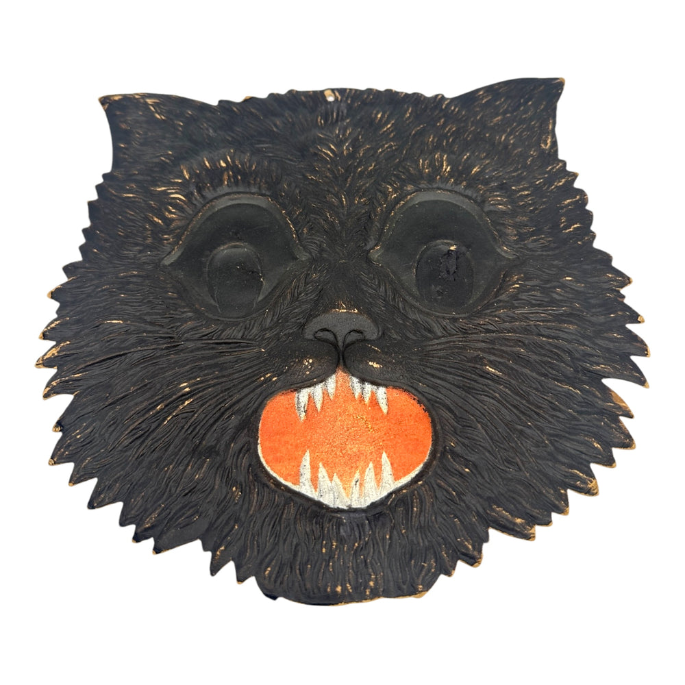 1920s-1930s Antique Halloween German Heavily Embossed Black Cat Face Die Cut at Eerie Emporium. 4