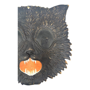 1920s-1930s Antique Halloween German Heavily Embossed Black Cat Face Die Cut at Eerie Emporium. 6
