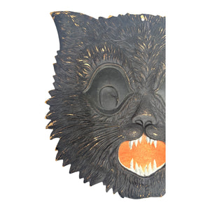 1920s-1930s Antique Halloween German Heavily Embossed Black Cat Face Die Cut at Eerie Emporium. 7