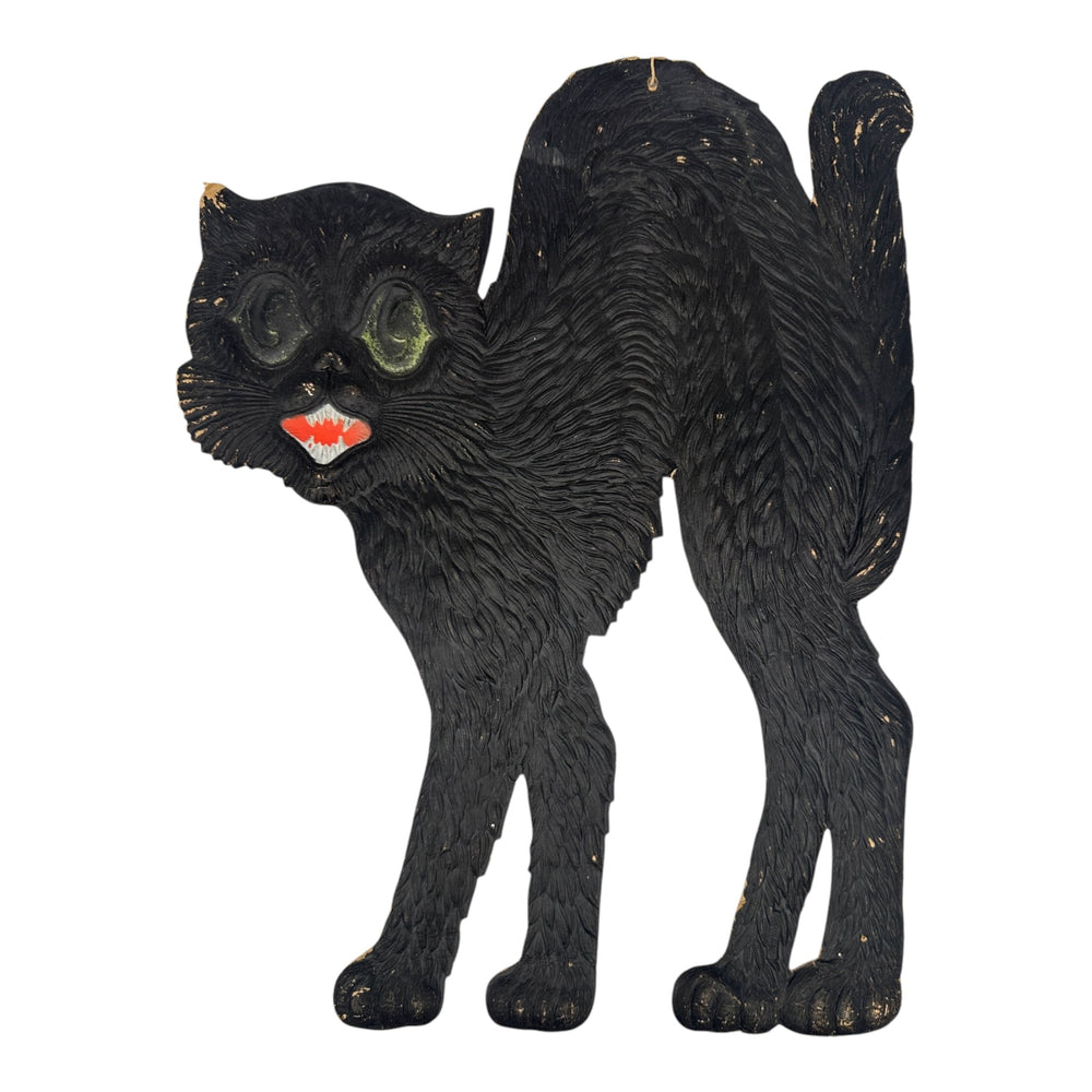 1920s-1930s German Heavily Embossed Arched-Back Black Cat Die Cut ~ Large 15.5" at Eerie Emporium.