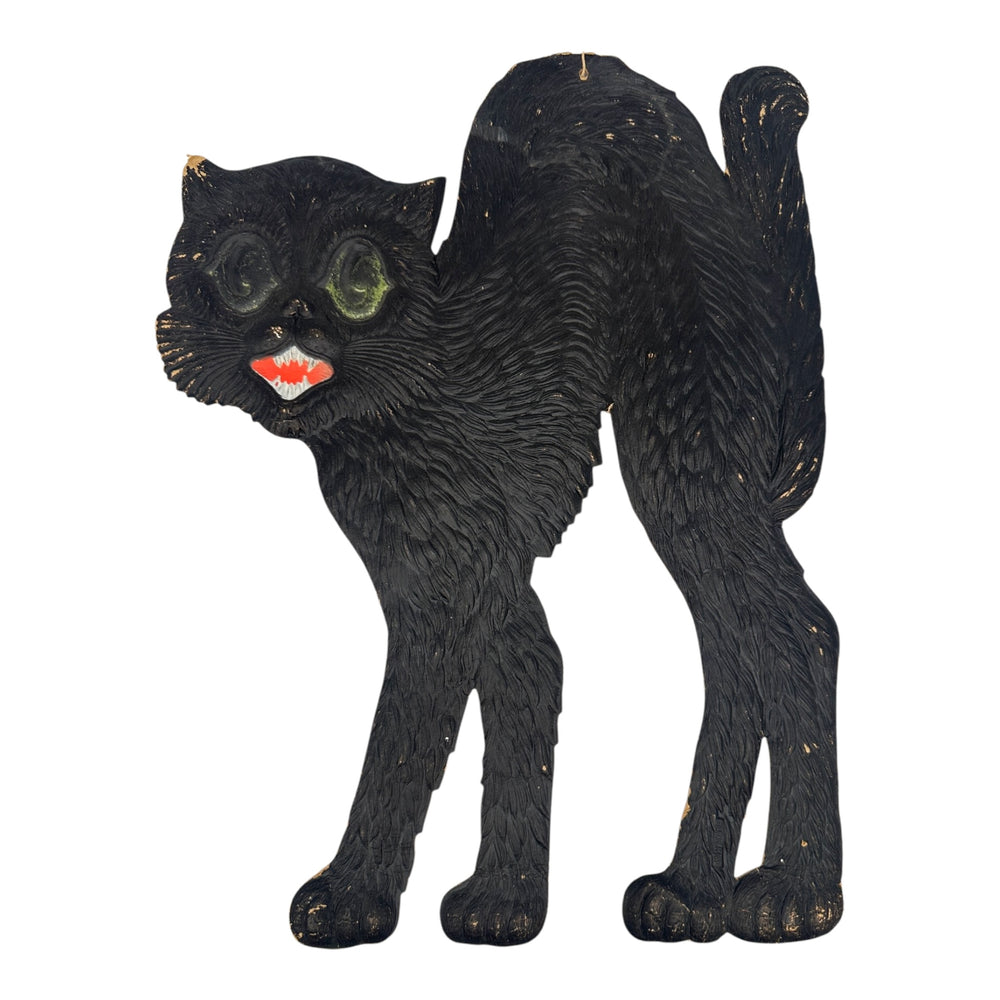 1920s-1930s German Heavily Embossed Arched-Back Black Cat Die Cut ~ Large 15.5" at Eerie Emporium. 2