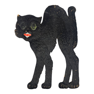 1920s-1930s German Heavily Embossed Arched-Back Black Cat Die Cut ~ Large 15.5" at Eerie Emporium. 2