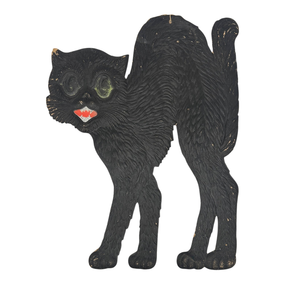 1920s-1930s German Heavily Embossed Arched-Back Black Cat Die Cut ~ Large 15.5" at Eerie Emporium. 5