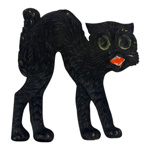 1920s-1930s German Heavily Embossed Arched-Back Black Cat Die Cut ~ Medium/Large 11" at Eerie Emporium. 2