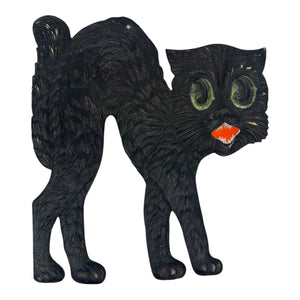 1920s-1930s German Heavily Embossed Arched-Back Black Cat Die Cut ~ Medium/Large 11" at Eerie Emporium.