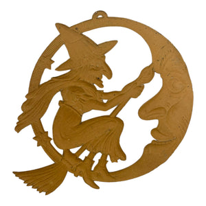 1920s Antique Halloween German Crescent Moon & Witch Die Cut ~ Large Heavily Embossed at Eerie Emporium. 6