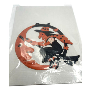 1920s Antique Halloween German Crescent Moon & Witch Die Cut ~ Large Heavily Embossed at Eerie Emporium. 9