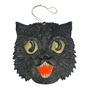 1920s Antique Halloween German Heavily Embossed Black Cat Face Die Cut at Eerie Emporium. 2