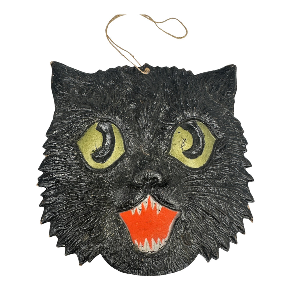 1920s Antique Halloween German Heavily Embossed Black Cat Face Die Cut at Eerie Emporium. 4