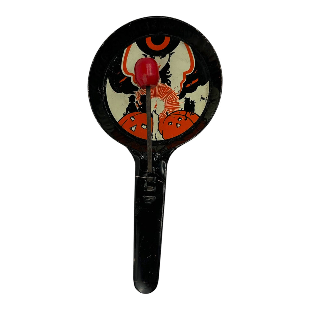 1930s Halloween T. Cohn Witch Noisemaker Tin Pan Clanger at Eerie Emporium. 