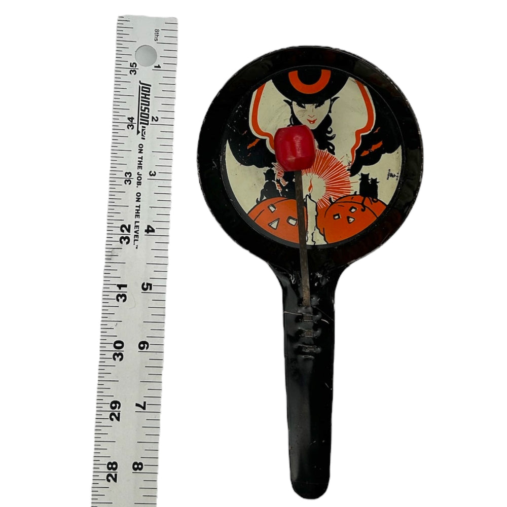1930s Halloween T. Cohn Witch Noisemaker Tin Pan Clanger at Eerie Emporium. 3