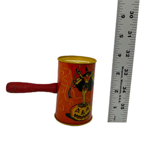 1950s Vintage Halloween Tin Shaker with Witches, Bat, Cat & JOL Noisemaker Kirchhof at Eerie Emporium. 3