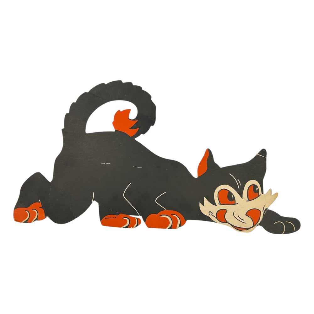 Vintage Halloween Beistle Large Black Prowling Cat Stand Up Diecut ~ 1940s