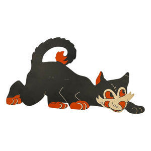Vintage Halloween Beistle Large Black Prowling Cat Stand Up Diecut ~ 1940s