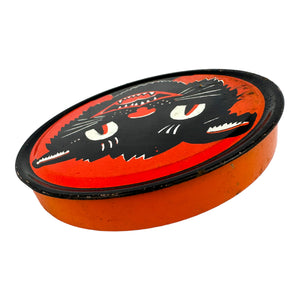 Vintage Halloween Tin Black Cat Ratchet Noisemaker made by Kirchhof in the late 1950s/1960s at Eerie Emporium.