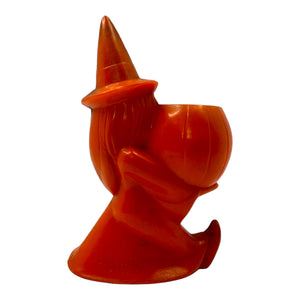 Vintage Halloween Hard Plastic Rosbro Witch With Jack O' Lantern Candy Container at Eerie Emporium.