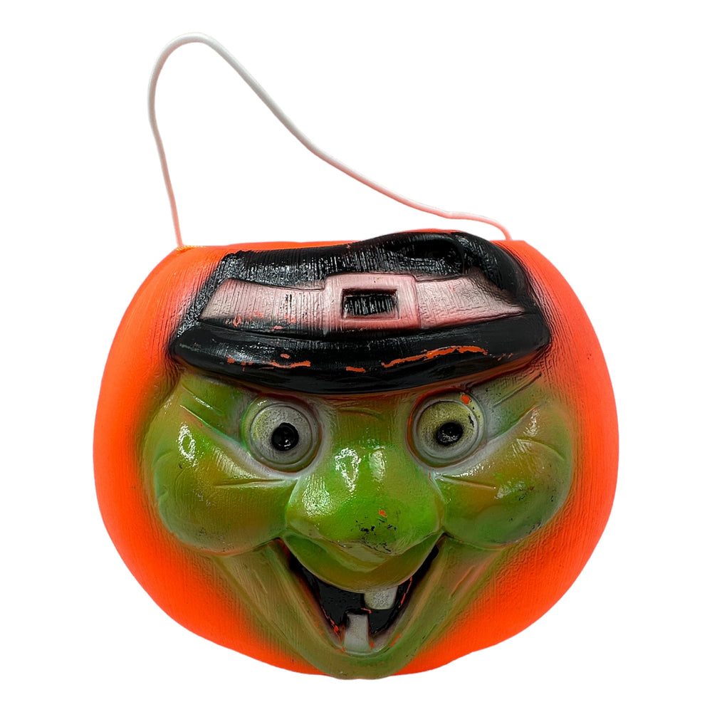 Vintage Halloween Double Sided JOL w/ Witch Face Trick or Treat Bucket at Eerie Emporium.