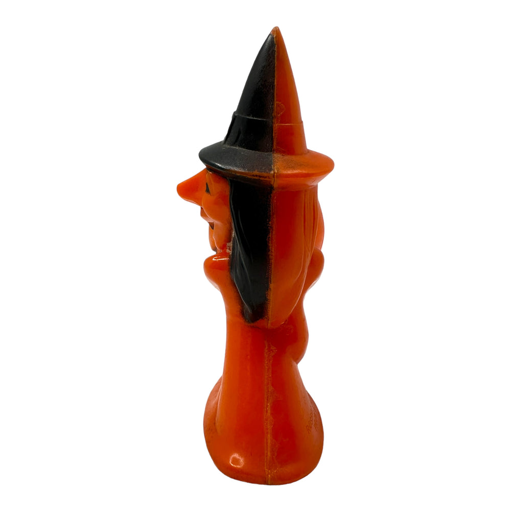 Vintage Halloween Hard Plastic Rosbro Witch With Jack O' Lantern Candy Container at Eerie Emporium.