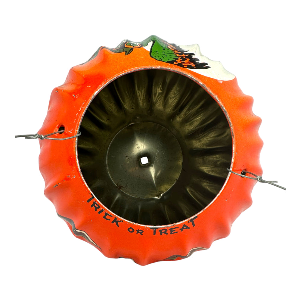 
            
                Load image into Gallery viewer, Vintage Halloween Tin Litho Jack O Lantern Pumpkin Candy Container U.S. Metal Toy 1950s at Eerie Emporium
            
        