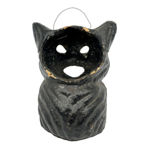 Vintage Halloween Pulp Paper Mache Black Cat On Fence at Eerie Emporium