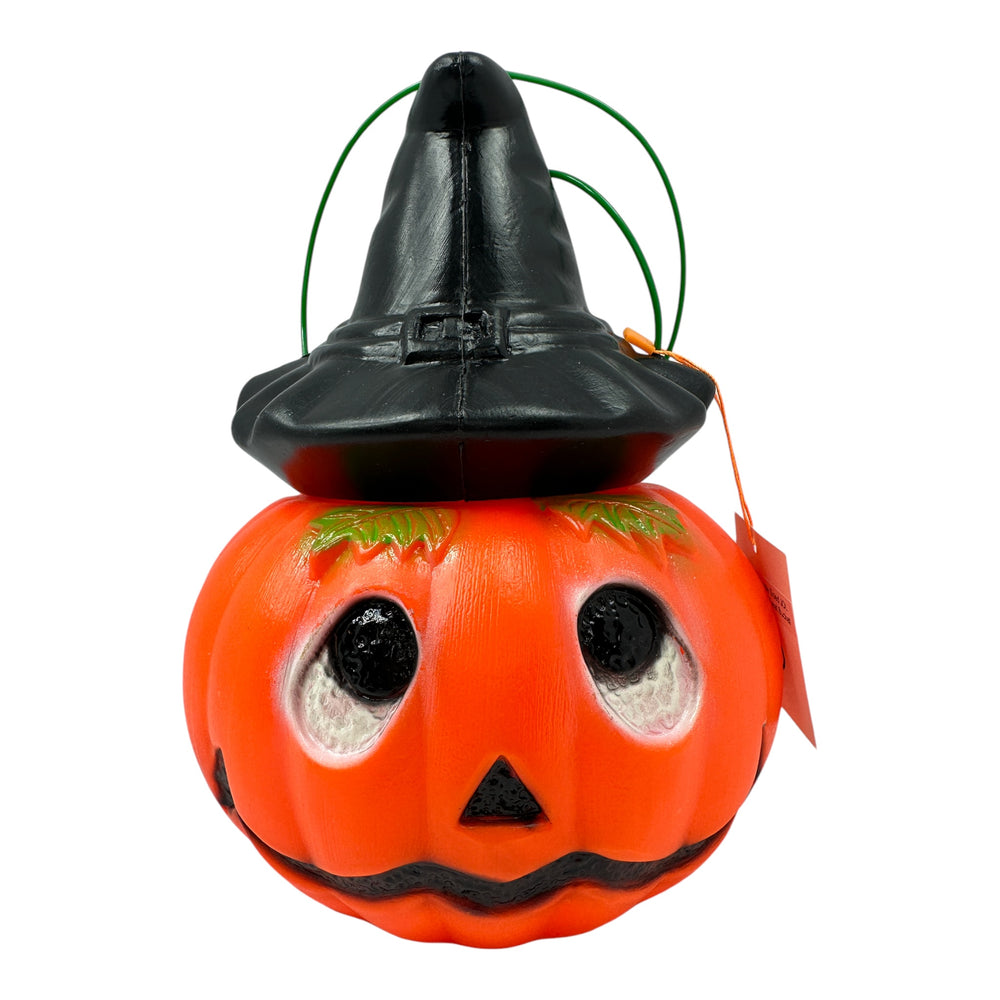 Vintage 1990s Halloween Double Sided JOL w/ Witch Hat Trick or Treat Bucket at Eerie Emporium.