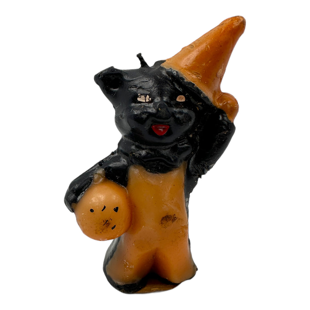 Vintage Halloween Gurley Black Cat Holding JOL Candle at Eerie Emporium.