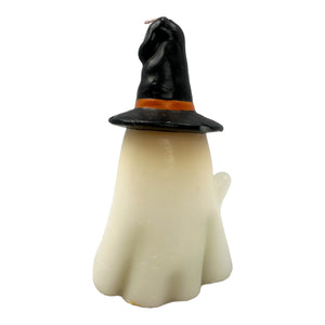 Halloween Ghost with Pilgrim Hat Candle at Eerie Emporium.