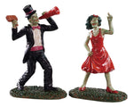 Lemax Spooky Town The Dancing Dead, Set of 2 #92730 at Eerie Emporium - 2 well dressed ghouls in a black suit and red dress dance together.