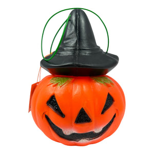 Vintage 1990s Halloween Double Sided JOL w/ Witch Hat Trick or Treat Bucket at Eerie Emporium.