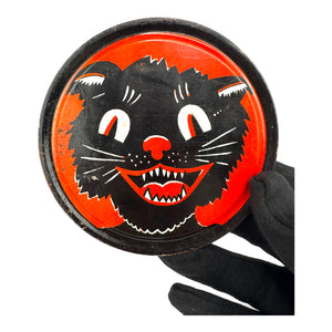 Vintage Halloween Tin Black Cat Ratchet Noisemaker made by Kirchhof in the late 1950s/1960s at Eerie Emporium.