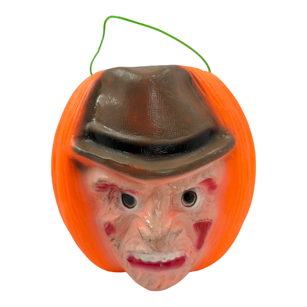 Vintage Halloween Freddy Krueger Bootleg Blow Mold Trick or Treat Pumpkin Bucket at Eerie Emporium.