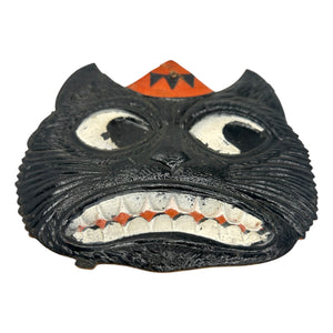 Antique Halloween 1920s German Heavily Embossed Black Cat Face Wearing Hat Die Cut at Eerie Emporium. 4