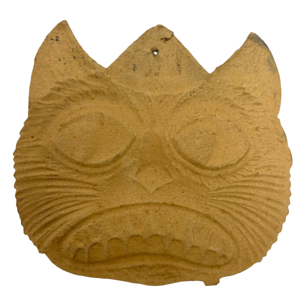 Antique Halloween 1920s German Heavily Embossed Black Cat Face Wearing Hat Die Cut at Eerie Emporium. 5