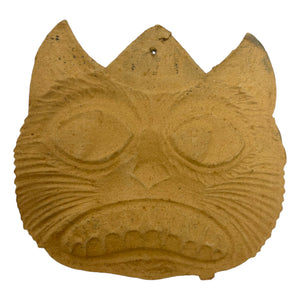 Antique Halloween 1920s German Heavily Embossed Black Cat Face Wearing Hat Die Cut at Eerie Emporium. 6