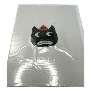 Antique Halloween 1920s German Heavily Embossed Black Cat Face Wearing Hat Die Cut at Eerie Emporium. 7