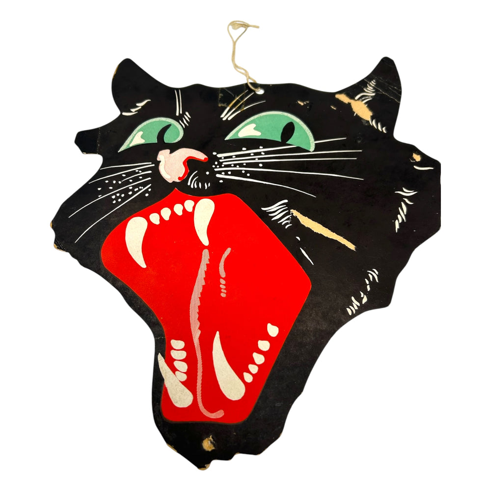 Antique Halloween Dennison Snarling Cat Face Die Cut 1920s ~ USA at Eerie Emporium.