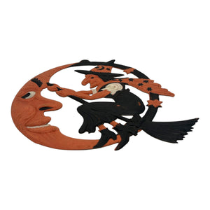 Antique Halloween German Crescent Moon & Flying Witch Die Cut ~ 1920s Large Heavily Embossed at Eerie Emporium. 4