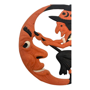 Antique Halloween German Crescent Moon & Flying Witch Die Cut ~ 1920s Large Heavily Embossed at Eerie Emporium. 6