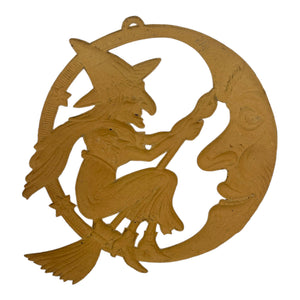 Antique Halloween German Crescent Moon & Flying Witch Die Cut ~ 1920s Large Heavily Embossed at Eerie Emporium. 8