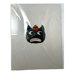 Antique Halloween German Heavily Embossed Black Cat Face Wearing Hat Die Cut ~ 1920s at Eerie Emporium. 7