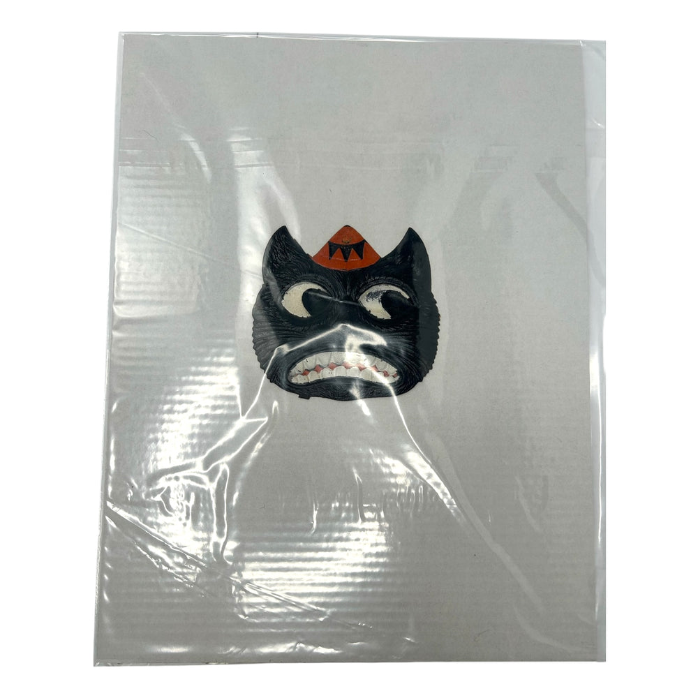 Antique Halloween German Heavily Embossed Black Cat Face Wearing Hat Die Cut ~ 1920s at Eerie Emporium. 8