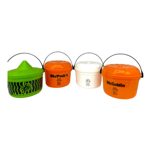 Vintage Halloween McDonalds Trick or Treat Buckets / Pails, Set of 4 from the 1980s. Ghost, Pumpkins & Witch plastic candy containers Eerie Emporium. 