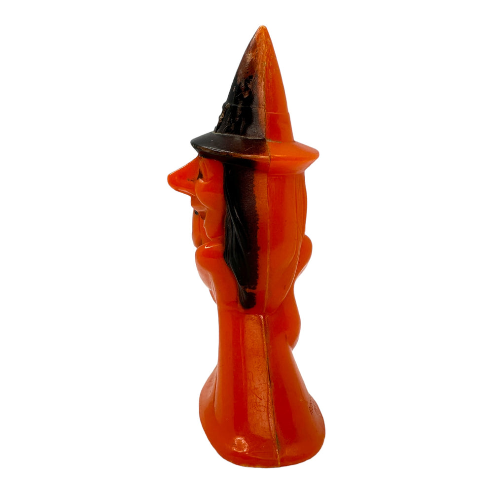 Vintage Halloween Hard Plastic Rosbro Witch With Jack O' Lantern Candy Container at Eerie Emporium.