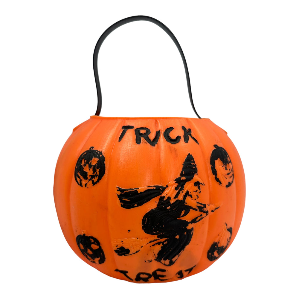 Vintage Halloween AJ Renzi Witch Pumpkin Bucket Double Sided at Eerie Emporium.
